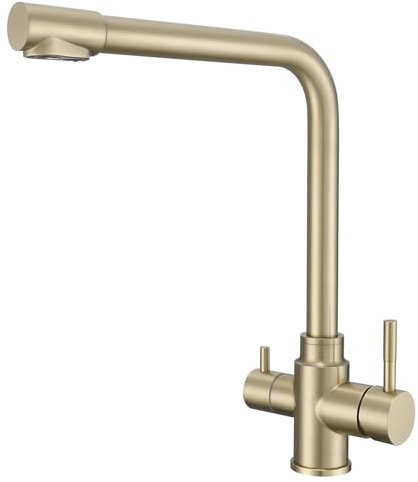 DMOZMSY 3 Wege Wasserhahn Küche Gold Doppelschwenk Hebel 3 Wege Küchenarmatur Für Osmoseanlage