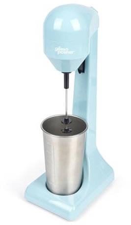 Giles & Posner Máquina para hacer batidos – 2 velocidades, taza y cuchilla de acero inoxidable de 500 ml, marcas de capacidad, clips de seguridad, espuma de leche, café helado, cócteles, azul, 100W
