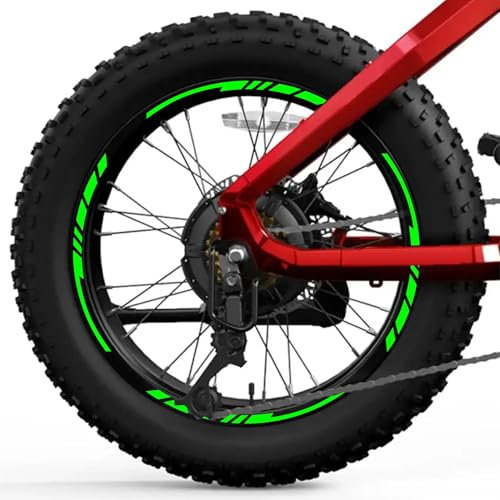 Decalart Kit adesivi per Cerchi Ruote Fat Bike Bici Mtb 20 o 26 Pollici -universali filetto corsa kit completo 2 ruote decalcomanie L020 (069 Verde FLUO, 20 Pollici)