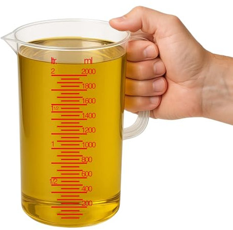 CHEFZOCO Jarra Medidora, Vaso medidor, Recipiente medidor para la cocina, Apto para calentar en microondas, Asa Ergonómica, Capacidad de 2.50 Litros, Plástico, Transparente