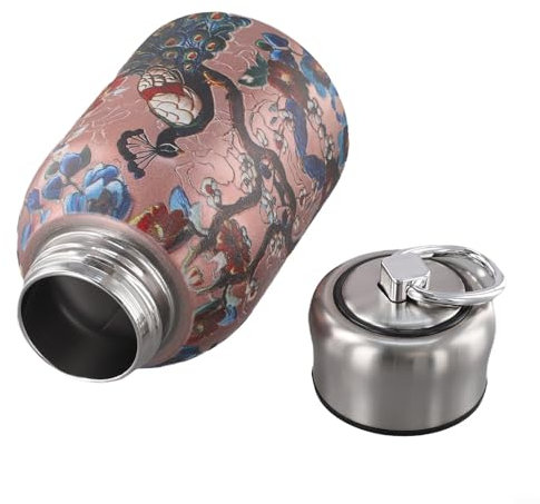 Botella de agua de acero inoxidable aislada al vacío de 300 ml, termo de viaje de doble pared para bebidas frías y calientes con anillo de transporte, botella de agua para camping, senderismo (A)