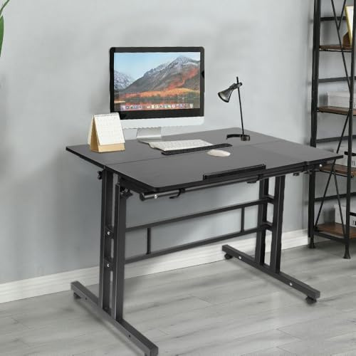 Computertisch, höhenverstellbar, Laptoptisch mit Rollen, mobiler Schreibtisch, PC-Tisch, Stehpult, Laptoptisch, 80 x 60 x 67 – 115 cm, Ahorn, Weiß