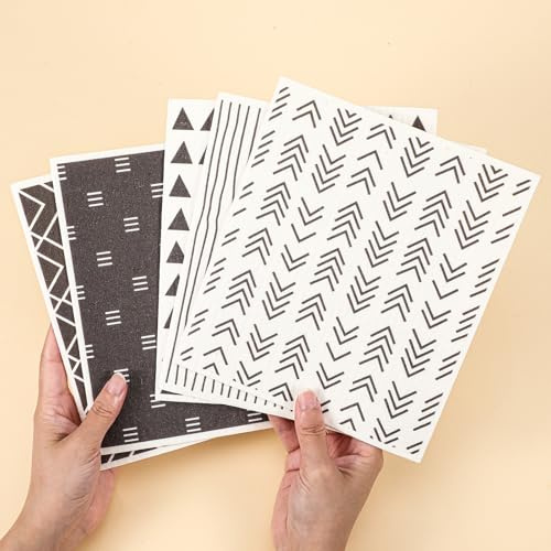 Ptwola 5 Stück Schwedische Spüllappen Waschbar Geschirrlappen Wiederverwendbare Küchentücher Saugstarke Schwammtücher Reinigungshandtücher Thekentücher Geschirrtücher (Stil 2)