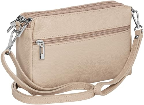 Caspar kleine Leder Umhängetasche Crossbody Bag elegante Damen Tasche mit 3 Fächern - CLASSIC LINE - Modell No.815 - Made in Italy
