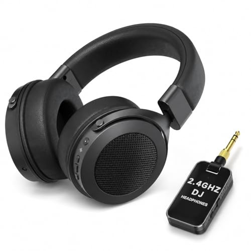 Rumoon 2.4GHz Wireless Headphones for Studio Monitor & Mixing DJ, 20ms Low Latency, Wireless Over Ear Headphones with 6.35mm & 3.5mm Jack for Guitar AMP Bass Keyboard Black