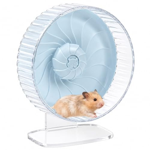 Silent Hamster Laufrad – 21 cm mit verstellbarem Ständer für glückliche Syrische Hamster, Igel, Mäuse & Kleintiere, Käfig Zubehör, Blau