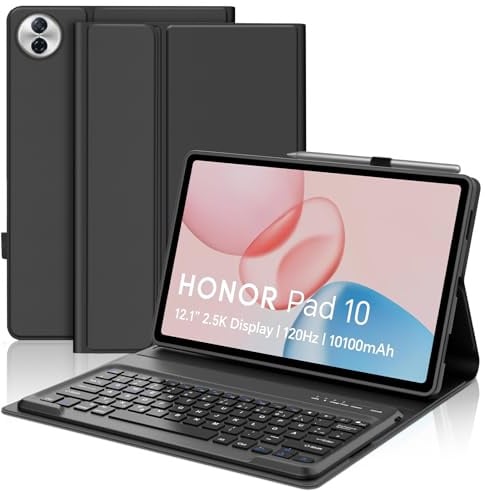 SENGBIRCH Hülle mit Tastatur für Honor Pad 10 12,1 Zoll 2025 - Magnetisch abnehmbar mit Deutsches QWERTZ Layout Tastatur für Honor Pad 10 12,1 Zoll, Schwarz