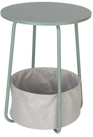 Relaxdays Beistelltisch, runder Couchtisch, mit Stoffkorb, HD: 50x40 cm, Kaffeetisch Wohnzimmer, MDF & Metall, Mint/grau