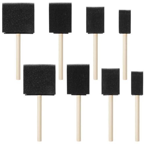 8 Pcs Foam Paint Brushes Set, 4 Sizes Wood Handle Sponge Paint Brush 1 1.57 2 3 Sponge Brushes with Wooden Handle for PaintingStaining Varnishes DIY Craft Projects
