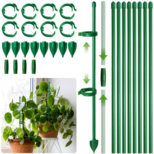 Aileem 28 Stück verstellbare Pflanzenstäbchen-Stütz-Set, 30 cm, Pflanzenstützen für Zimmerpflanzen mit Pflanzenclips, Monstera-Unterstützung für Orchideen, Rosen