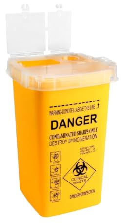 Cowiny Sharps Bin Small 1 Litre, Sharps Box for Needles with Locking Lid | Sharps disposal container for needles, lancets and small sharp items, compact yellow box for home, travel and workspaces