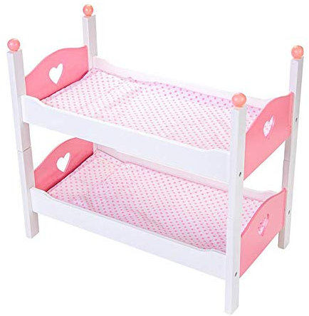 Engelhart - Babypuppen Holzmöbel - Passende Möbel und Accessoires - Bett, Hochstuhl, Etagenbetten, Wiege, Wickeltisch, Kommode - Pink und Weiß (Etagenbetten)