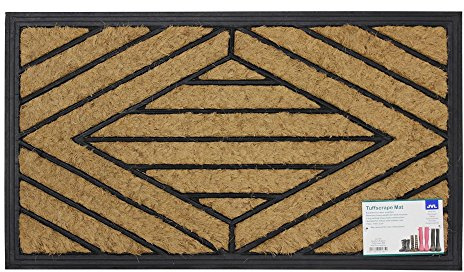 JVL Comfort Coir Rubber Scraper Entrance Door Mat - Square Pattern, 40 x 70cm, Natural/Black