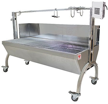 Beeketal 'BSGW-150H' Profi Spanferkelgrill mit Windschutz, mobiler Spießgrill mit Grillmotor und höhenverstellbarem Drehspieß, stabile Edelstahl Konstruktion mit 4 bremsbaren 360° Grad Rollen
