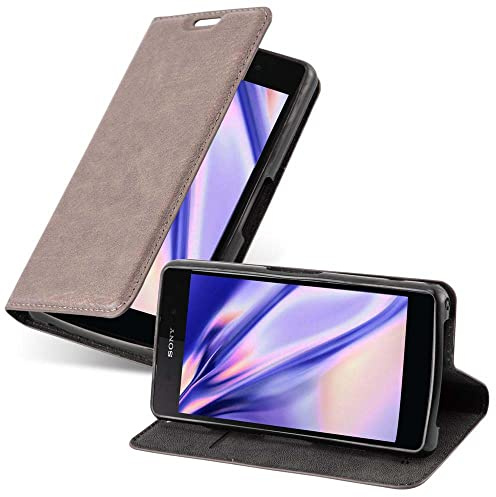 Cadorabo Hülle kompatibel mit Sony Xperia Z2 COMPACT aus Premium Kunst Leder Flip Klappbare Stoßfeste Magnetische [Standfunktion] [Kartenfächern] Cover Hülle für Sony Xperia Z2 COMPACT Tasche in Braun