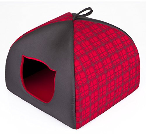millybo Katzenhöhle Katzensofa Katzenbett Katzen Haus R1-R3 (R1 (37x37cm), rot/kariert)