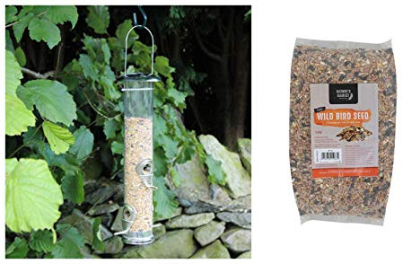 garden mile® Großes Vogelfutterhaus mit 1 kg Beutel Vogelfutter zum Aufhängen von Vögeln, Nüssen, Samen, Vogelfutterstation für draußen, Garten, Terrasse, Wildvögel, Tierfutter
