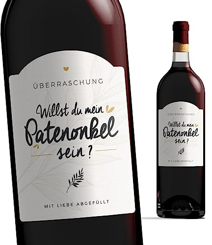 Manahia Flaschenetikett Patenonkel - Willst du mein Patenonkel sein ? 10x7cm - Geburt - Taufpaten fragen - Patenonkel fragen - Schwangerschaft verkünden - Weinetikett - Taufankündigung