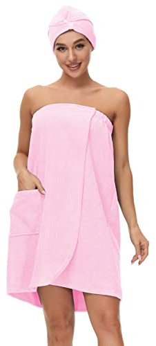 Kilt da Sauna da Donna con Fascia per la Testa, Asciugamano da Bagno per Doccia Spa, Regolabile, Senza Spalline, in Morbida Microfibra Colore: Rosa. L