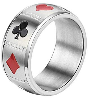 OAKKY Herren 8mm Einzigartig Spielkarte Schwarz Poker Spade Ace Drehbar Ring Edelstahl Kasino Glücksspiel Spiele Silber Größe 62 (19.7)