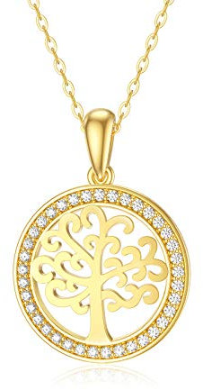 SISGEM 9 ct Gold Tree of Life Necklace, Solid Gold Family Tree Pendant Necklace, for Women Girls Ladies Mum Sisters