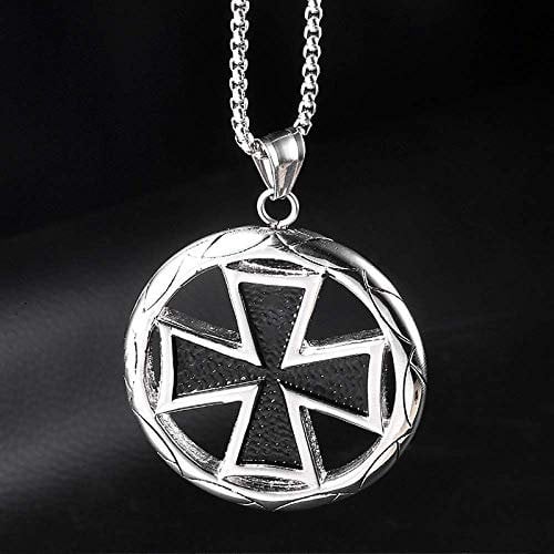 SEKDAQ Cross Knights Templar Necklace,round Pendant For Men Boy German Iron Cross Stainless Steel Military Lord's Prayer Necklaces Men