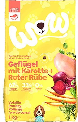 WOW Trockenfutter Junior mit Geflügel, 6X 1kg Mini Kroketten I Hundetrockenfutter für Welpen Aller Rassen I Beste Qualität mit viel Fleisch, Karotte & roter Rübe I getreidefrei & hohe Verträglichkeit