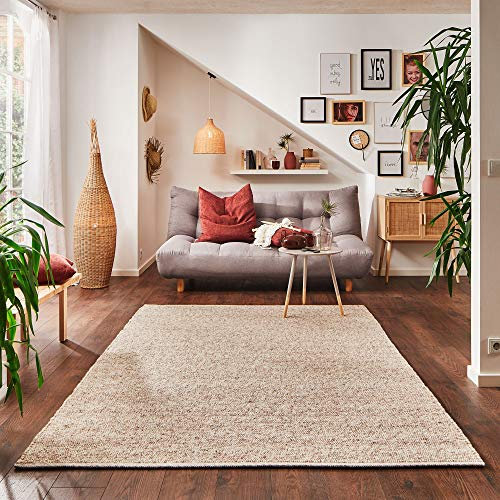 Steffensmeier Handweb Teppich Stillach | Wolle Schurwolle Neuseeland gewalkt, mit Fusselstopp Natur dunkel, handgewebt, Größe: 70x140 cm Wohnzimmer un
