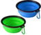 ARTISTRY Collapsible Dog Bowl Pack of 2 - Portable Travel Bowl for Small Pets, Silicone, Foldable with Metal Hook (Blue/Green)