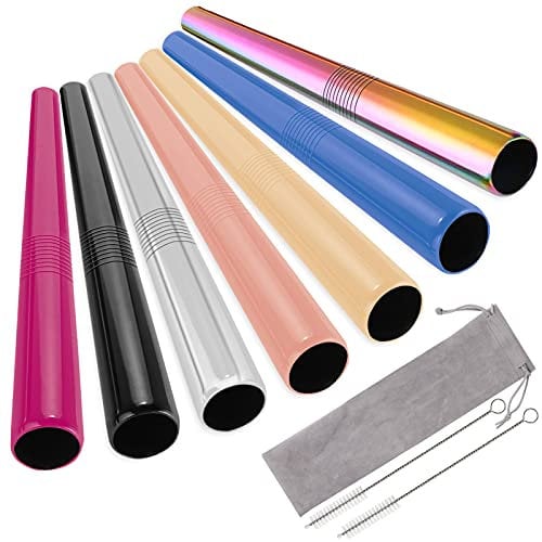 UNOLIGA 12mm Pailles en Inox Réutilisables extra larges, Bubble Tea Pailles Métalliques, 7 Couleurs Pailles pour Cocktails Smoothies Milkshake et Boissons Chaudes (avec 2 Pinceaux de Nettoyage)