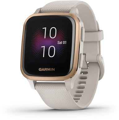 Garmin Venu Sq Music, Smartwatch GPS con display touchscreen luminoso, con musica e fino a 6 giorni di durata della batteria, oro rosa con cinturino marrone chiaro (Ricondizionato)