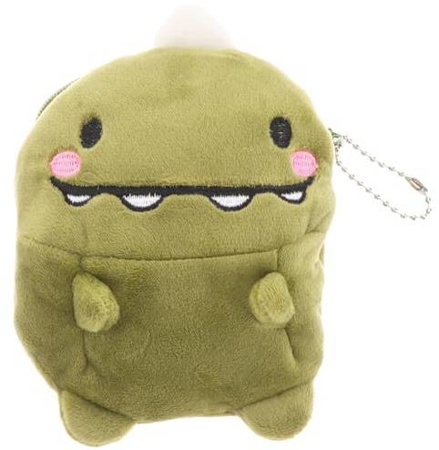 Lurrose Porte-monnaie en peluche avec fermeture éclair et motif dinosaure vert pour femme et enfant