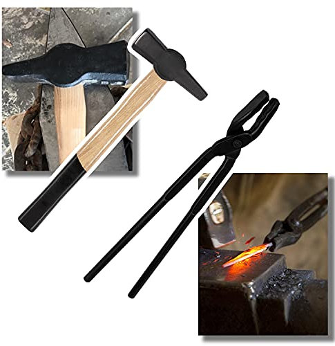 Camoo Blacksmith Wolf Jaw Tongs (16) & Blacksmiths' Hammer (0000811-1000) Blacksmith Tool Set