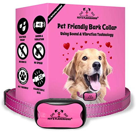Pet's Playground Bark Collar | Anti Barking Dog Collars | Barking Collars Small Dogs Medium Dogs Large Dogs | Stop Dog Barking Device | Barking Deterrent | Pink | 2 Batteries Included