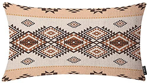 EKOBLA Amerikanische Indianerin Azteken Kissenbezug Navajo Ethnisch Boho Geometrisches Muster Bauernhaus Dekorative Kissenbezüge Baumwolle Leinen 30,5 x 50,8 cm Kissenbezug für Sofa Couch Dekoration