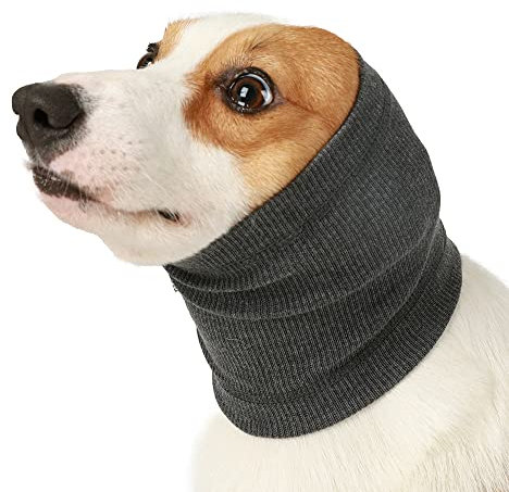 SUNNEE Dog Snood Dog Ear Hoodie Pet Dog Earmuff Dog Neck and Ears Warmer Dog Ear Wrap Dog Headwear Helps Calm (Grey,Small)