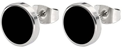 Homxi Clou d'Oreille en Noir Orange,Rond 12MM Boucles D Oreilles Homme Femme Acier Inoxydable