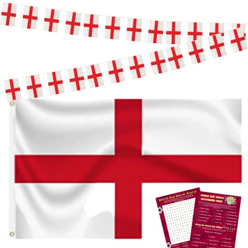 England Flag and 24 England Bunting Flags - England EURO 2024 Decorations, Six Nations Decorations, England Football, Rugby Sports, St Georges Day Party, Olympics 2024