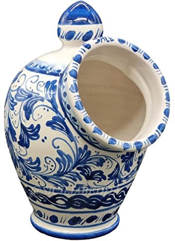 Sicilia Bedda - SALIERA IN CERAMICA SICILIANA - Prodotto Realizzato Interamente a Mano - Altezza 25 Cm (Decoro Blu)