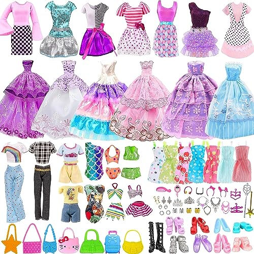 44 Kleid Puppe Zubehör Sammlung einschließlich Mode Kleider Abendkleider Halfter Kleider Bikini Schuhe Schmuck Zubehör