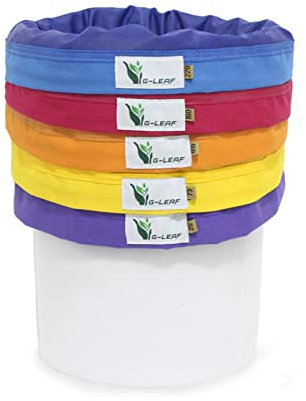 G-LEAF Bubble Bag 600D 20L 5 Gallon 5 Beutel Luftblasenbeutel Extraction Essenz Pflanzsäcke 25 Mikron Presssieb und Aufbewahrungsbeutel Kit für Kräuterextraktion und Produktion