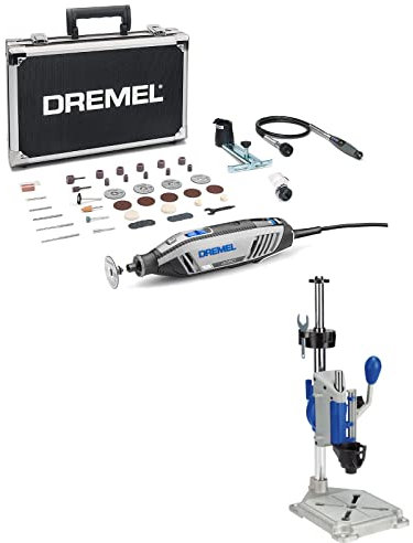 Dremel 4250 Outil Rotatif Multifonction Version Exclusive Amazon & 220 Support Perceuse à Colonne Workstation pour Outil Rotatif Multifonction avec Guide Perçage pour Percer [Classe énergétique A]