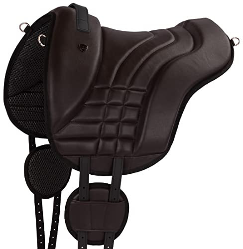 Equinate Reitpad Stella aus synthetischem Leder Pony Braun - Bareback Pad mit pflegeleichter Neopren Unterseite - Reitkissen Baumloser Sattel
