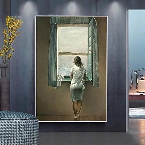 La Femme à la fenêtre par Salvador Dali Tableau Peinture Huile Sur Toile Affiches et impressions Fille Wall Art Image pour Salon Home Decor 60x85cm Sans Cadre