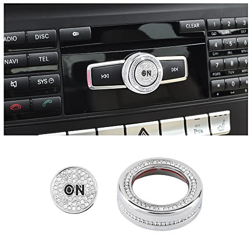 BLINGOOSE für Mercedes Auto Accessoires Glitzer Audio Multimedia Knopf Ring Abdeckung Aufkleber Bling Mittelkonsole Deko for Benz B C-Klasse CLA GLK CLS GLE GLA GLS GLE SLC Kristall 2 Stücke