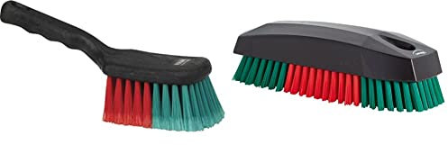 Vikan 522752 Vehicle Brush with Short Handle, Soft/Split, Black, 275mm Length, 95mm Width, 115mm & 644052 Hard Nail Brush, 130x40x48 mm, Black
