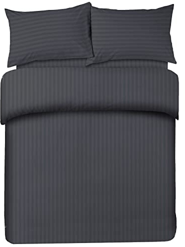 AAHO IT'S ALL ABOUT HOME Striped Duvet Cover Set with Matching Pillowcases, Premium Hotel Quality Bedding Linen, Polycotton Fabric, Easy Care, Machine Washable (Dark Grey, Super King)