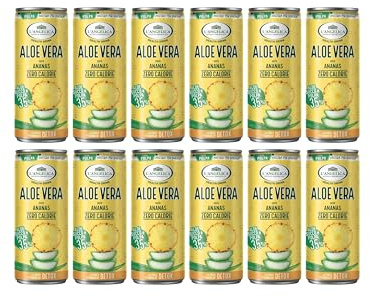 L'Angelica Health Drink, Aloe Vera 35%, Gusto Ananas, Bevanda Fredda Detox, Con Zinco e Vitamina B2, Zero Zuccheri, Zero Calorie, Senza Conservanti, Coloranti e Glutine, 12x240ml