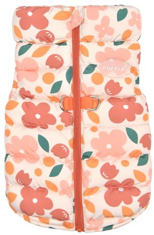 Puppia Hibiskus Hundepullover Wintersaison, integriertes Geschirr für kleine und mittelgroße Hunde, Orange, Größe M