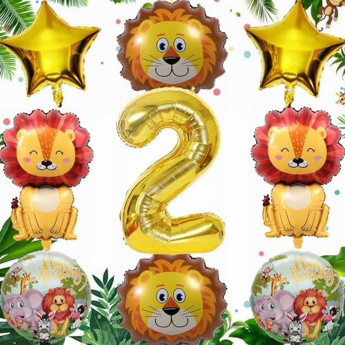 Yunchu Online 2.Geburtstag Dschungel Dekoration Löwe Luftballon Set 2 Geburtstag Junge Mädchen Dschungel Tiere Folienballons Luftballons 2. Geburtstag 2 Jahr Dschungel Geburtstag Dekoration